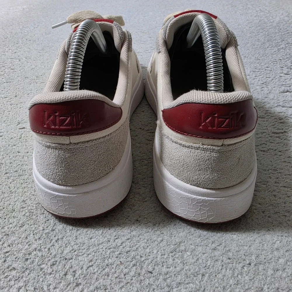 Kizik Prague Sneakers Mens 8 Womens 9.5 Cream‎ Gray Burgundy Hands-Free Slip On